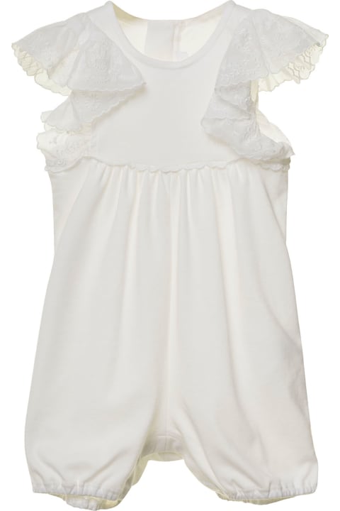 Bodysuits & Sets for Baby Boys Chloé White Romper With Volant And Embroidered Logo In Cotton Girl