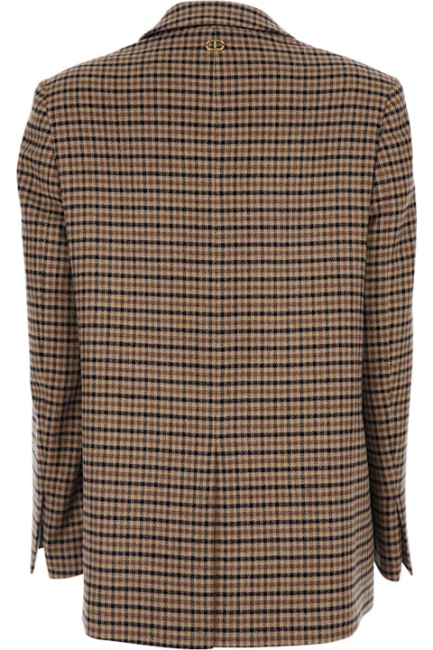 TwinSet for Kids TwinSet Beige Single-breasted Jacket With All-over Check Motif In Wool Blend Woman