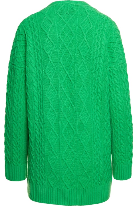 Green Cable Knit Cardigan In Mohair And Polyamide Woman Eleonora Gottardi