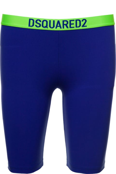 Underwear & Nightwear for Women Dsquared2 Blue And Bright Green Biker Shorts With Logo Waistband In Stretch Polyamide Woman D-sqaured2