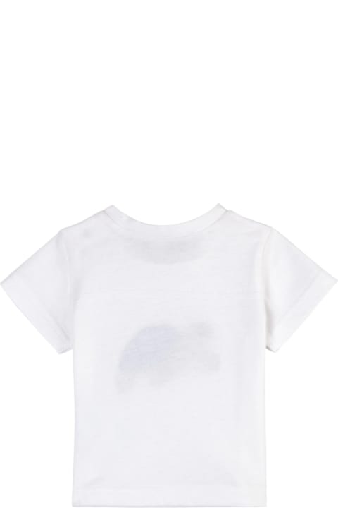 Tartine Et Chocolat Kids Baby's T-shirt In White Jersey With Flocked Turtle On The Front