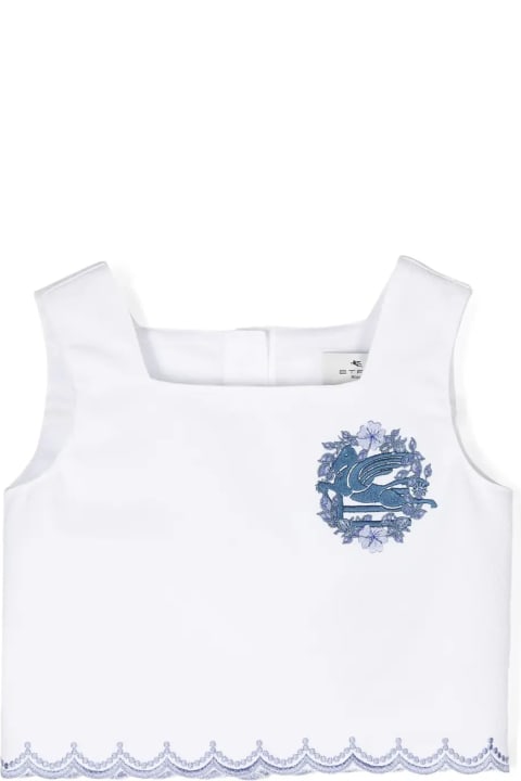 Topwear for Girls Etro White Crop Top With Blue Logo Embroidery