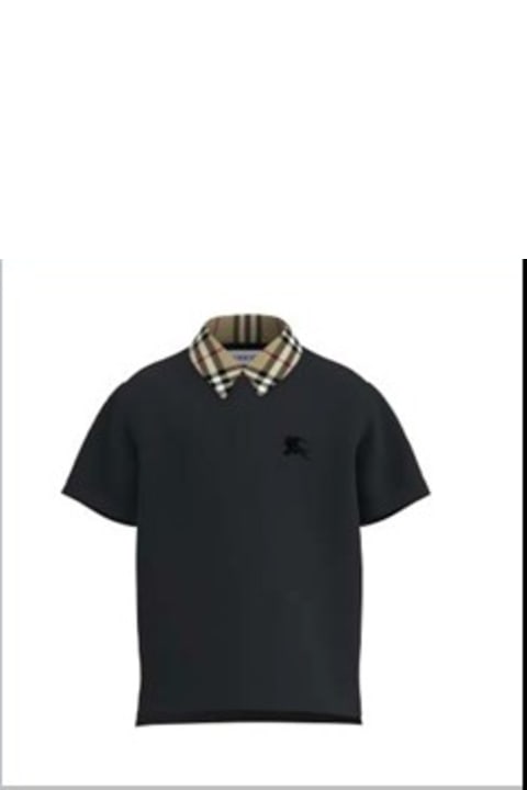 Black Polo Shirt For Boy With Vintage Check On The Collar