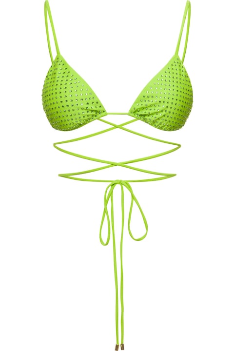 ウィメンズ self-portraitの水着 self-portrait Bikini Top With All-over Crystal Embellishment In Green Polyamide Woman