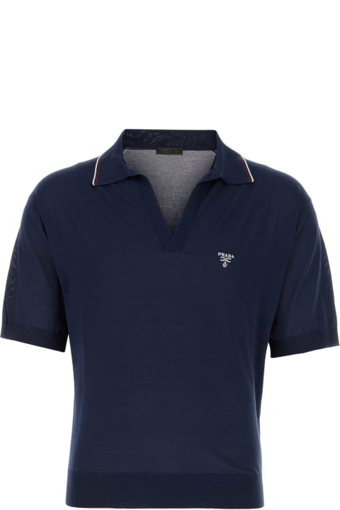Clothing for Men Prada Blue Silk Blend Polo Shirt