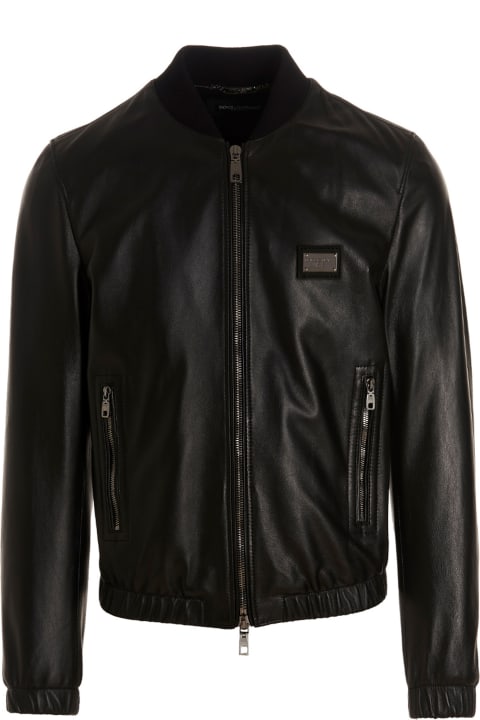 Dolce & Gabbana Clothing for Men Dolce & Gabbana Leather Jacket With Logo Plaque