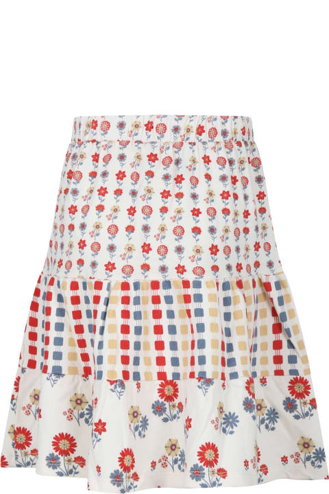 Bottoms for Girls Coco Au Lait Ivory Skirt For Girl With Flowers Print And Geometric Pattern