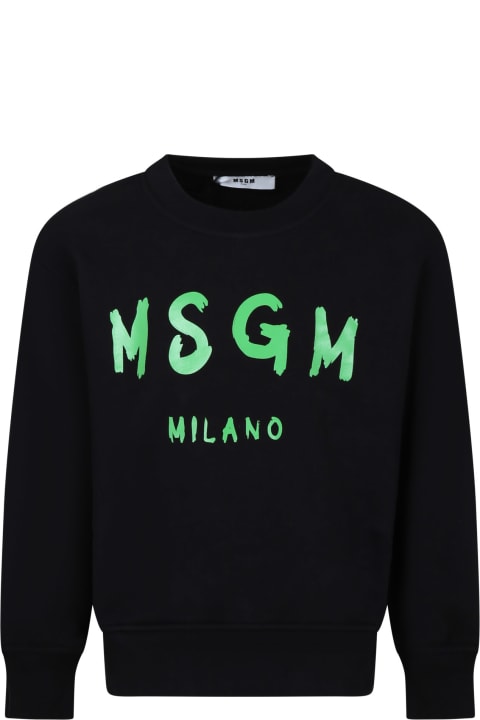 Sweaters & Sweatshirts for Boys MSGM Black Sweatshirt For Kids With Green Logo