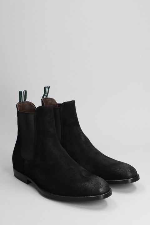 Boots for Men Green George Low Heels Ankle Boots In Black Suede