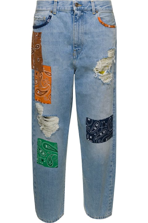 Alanui Jeans for Women Alanui Light Blue Jeans With Bandana Patchwork In Cotton Denim Woman