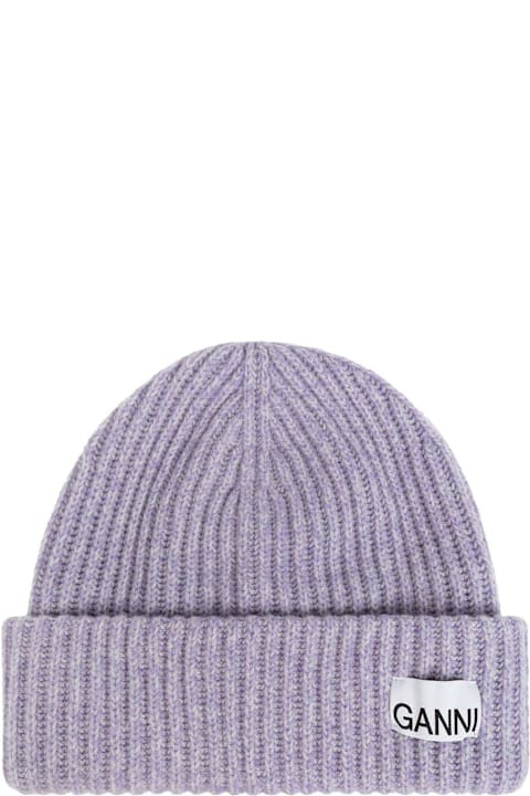 Ganni Hats for Women Ganni Logo Patch Knitted Beanie