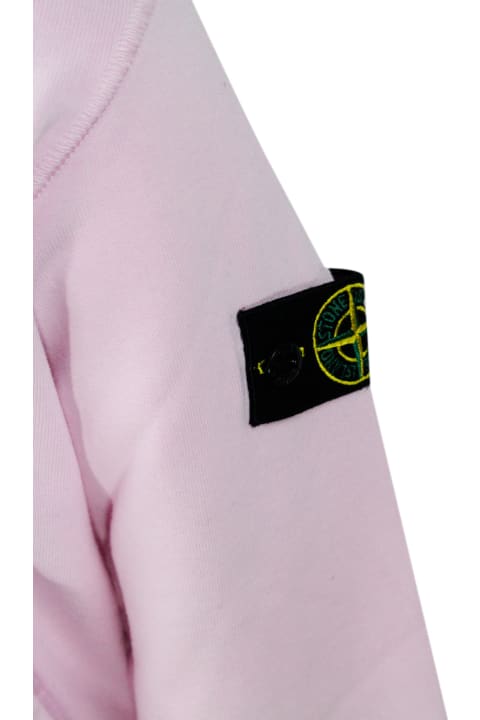 Stone Island for Boys Stone Island Cotton Sweatshirt With Hood, Kangaroo Pockets And Logo On The Sleeve