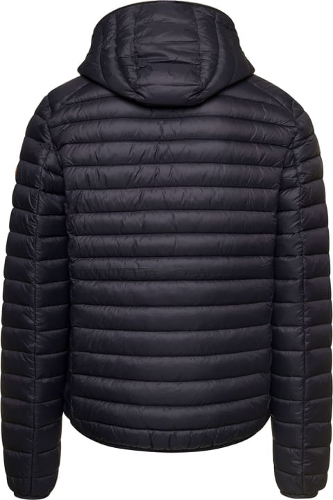 Black Quilted Down Jacket With Fixed Hood In Nylon Man