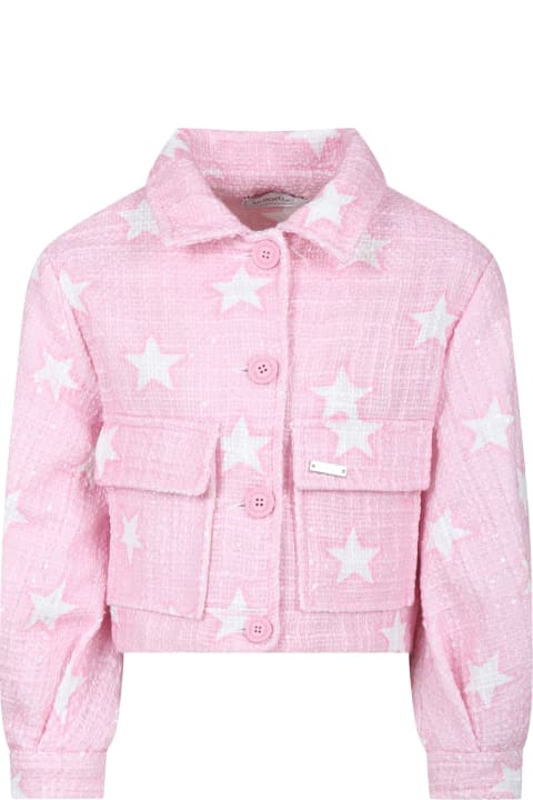 Coats & Jackets for Girls Monnalisa Pink Denim Jacket For Girl With Stars