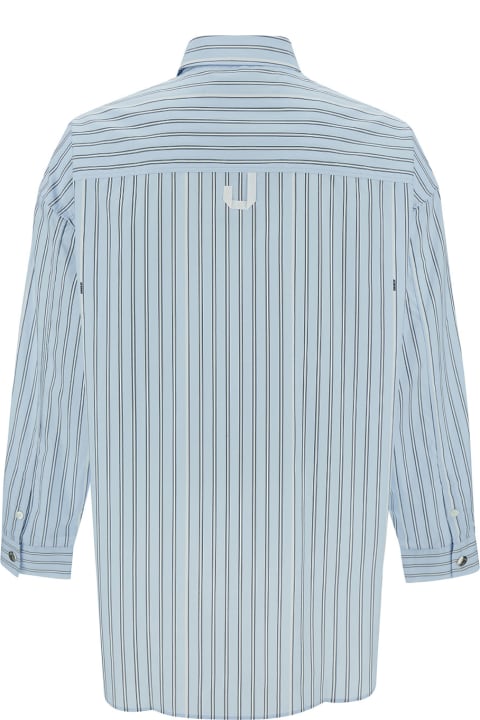 Jacquemus Men Jacquemus Light Blue Striped Shirt With Logo Lettering Detail In Cotton Man