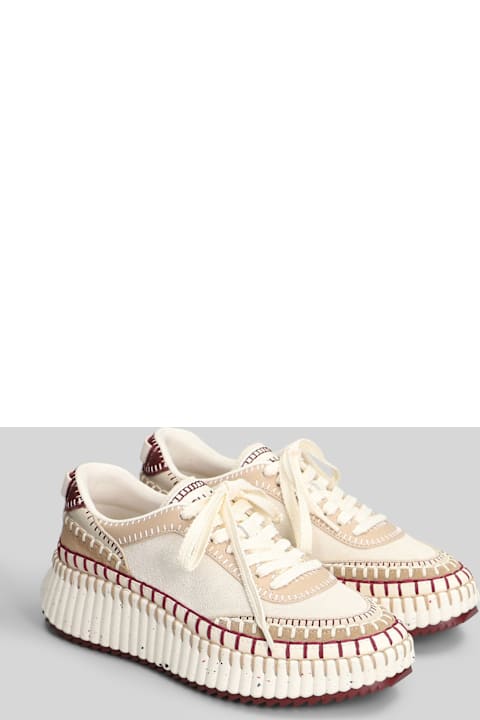 Chloé Nama Sneakers In Beige Suede And Leather