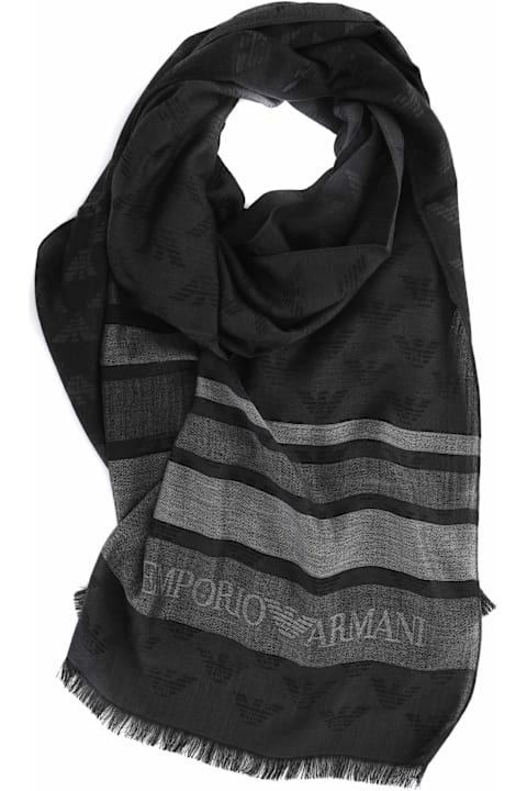أدوات منزلية Emporio Armani Logo Jacquard Striped Frayed Scarf