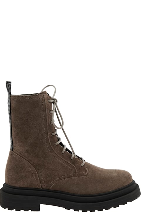 Brunello Cucinelli Boots for Women Brunello Cucinelli Brown Ankle Boots With Monil Detail On The Rear And Side Zip Closure In Leather Woman