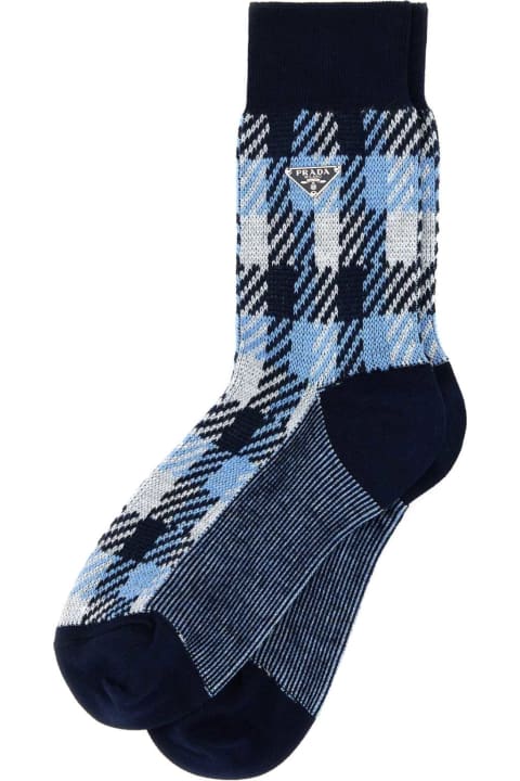 Prada ملابس داخلية وملابس النوم لـ السيدات Prada Embroidered Stretch Cotton Socks