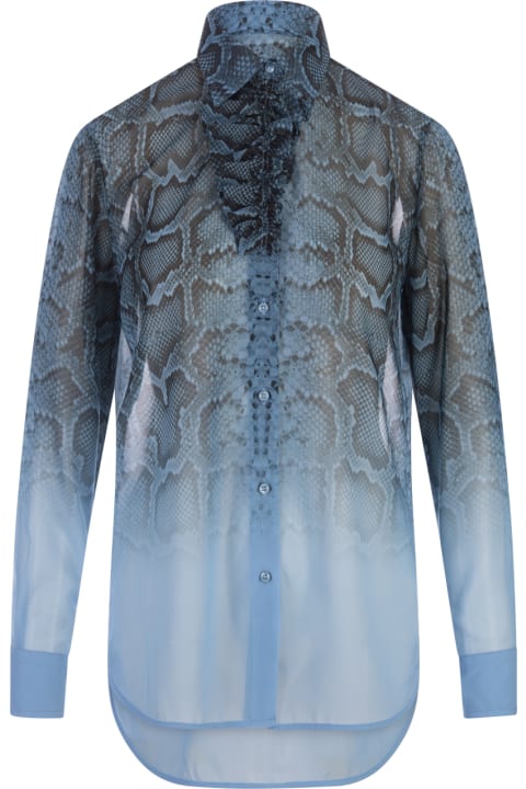 ウィメンズ新着アイテム Ermanno Scervino Blue Shirt With Ruffles And Degradé Python Print