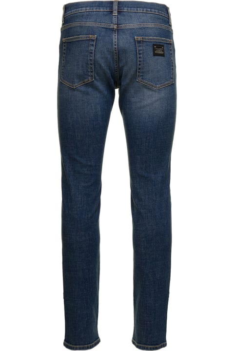 Dark Blue Distressed Slim-fit Jeans In Cotton Denim Man Dolce & Gabbana