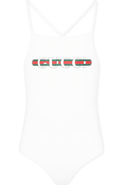 Gucci Swimwear for Girls Gucci White One-piece Swimsuit For Girl With Logo