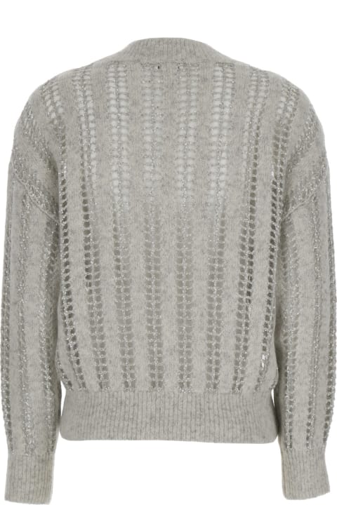 Fashion for Women Brunello Cucinelli Grey V Neckl Cardigan With Micro Sequins In Dazzling Striped Net Woman