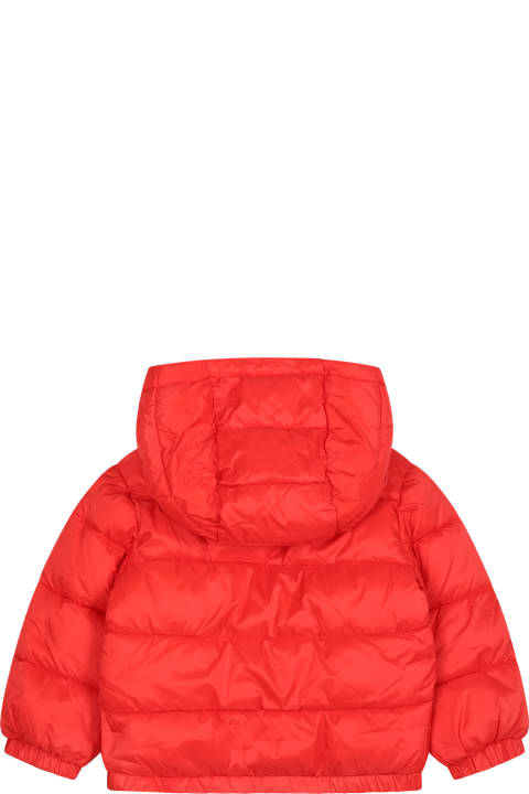 Topwear for Baby Boys Moschino Red Down Jacket For Babykids With Teddy Bear And Logo