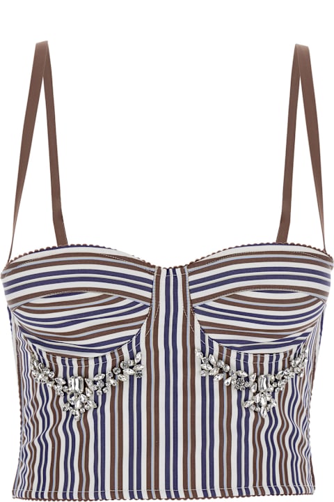 Des Phemmes Clothing for Women Des Phemmes Multicolor Bustier Style Top With Front Crystal Embellishments And All-over Striped Motif In Cotton Woman