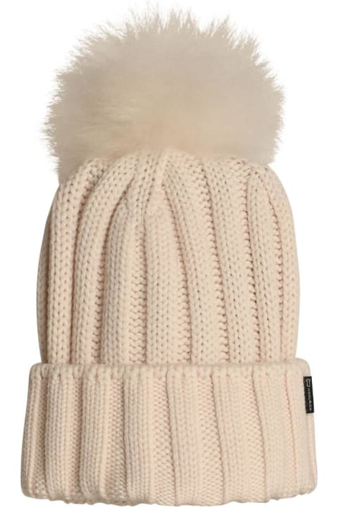 أدوات منزلية Woolrich 'pon Pon' White Virgin Wool Beanie