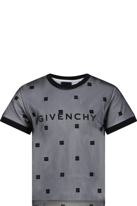Givenchy Kids Givenchy Black T-shirt For Girl With All-over 4g Motif