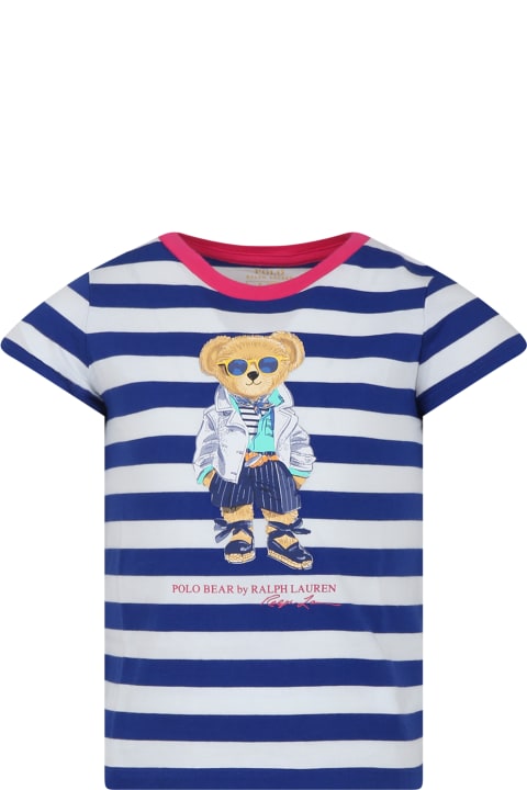 Ralph Lauren Kids Ralph Lauren Blue T-shirt For Girl With Polo Bear