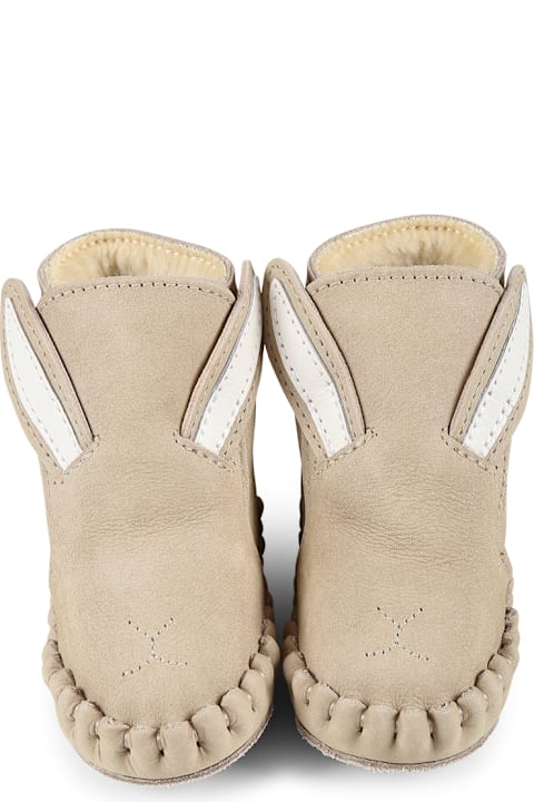 Donsje for Kids Donsje Beige Ankle Boots For Babykids With Rabbit