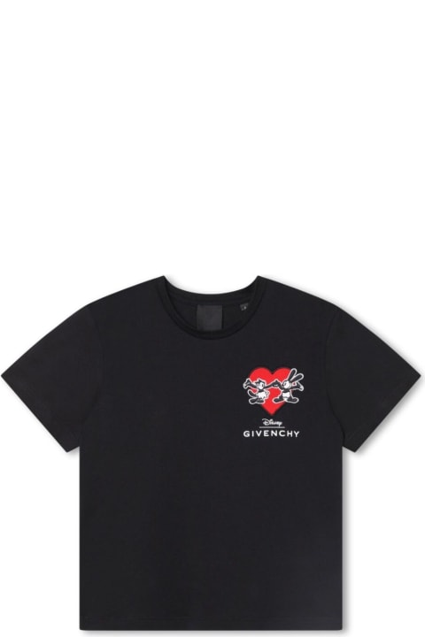 Givenchyのガールズ Givenchy Black T-shirt With Patch Embroidered Logo At The Front In Cotton Girl