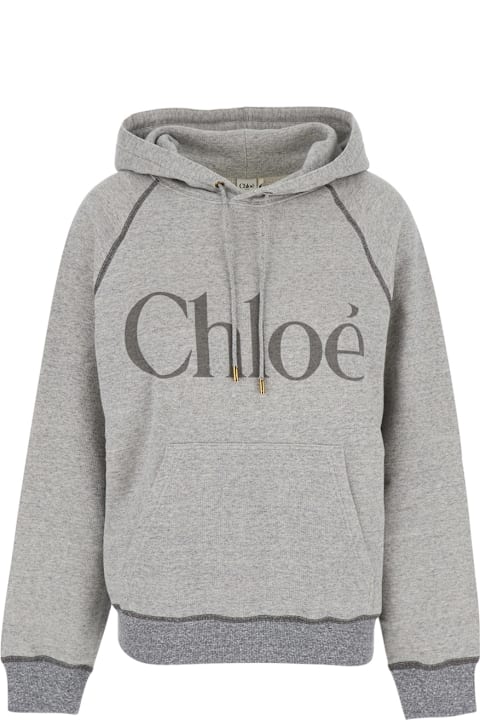 Chloé for Men Chloé Grey Sweatshirt With Front Logo Lettering In Cotton Blend Woman