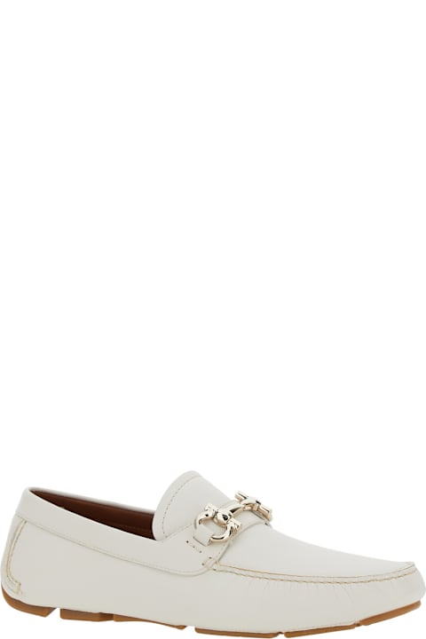 Ferragamo for Men Ferragamo 'parigi' White Loafers With Gancini Plaque On The Front In Soft Leather Man