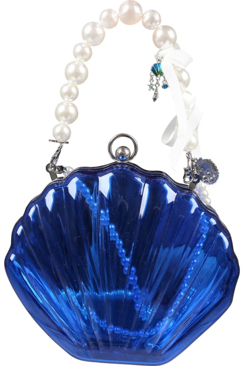 ガールズ Monnalisaのアクセサリー＆ギフト Monnalisa Blue Bag For Girl With Pearl And Shells