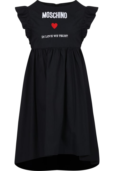 Homeware Moschino Black Dress For Girl With Logo And Heart