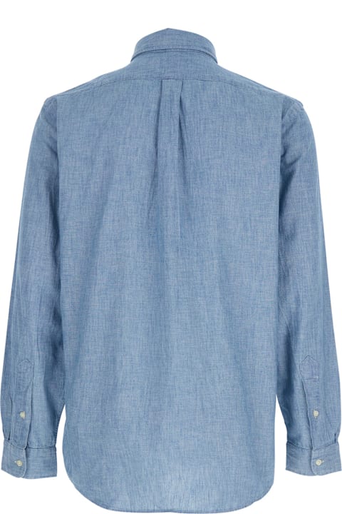 Homeware Ralph Lauren Light-blue Shirt With Cavallino Embroidery On The Front In Cotton Man