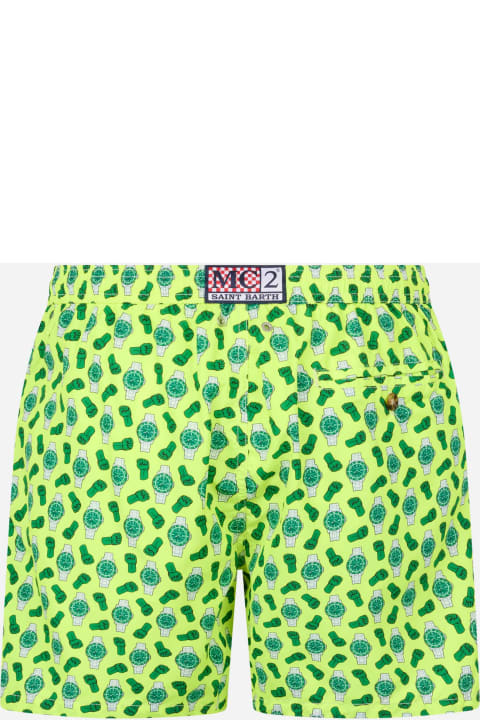 Homeware MC2 Saint Barth Man Lightweight Fabric Swim-shorts Lighting Micro Fantasy With Watches Print