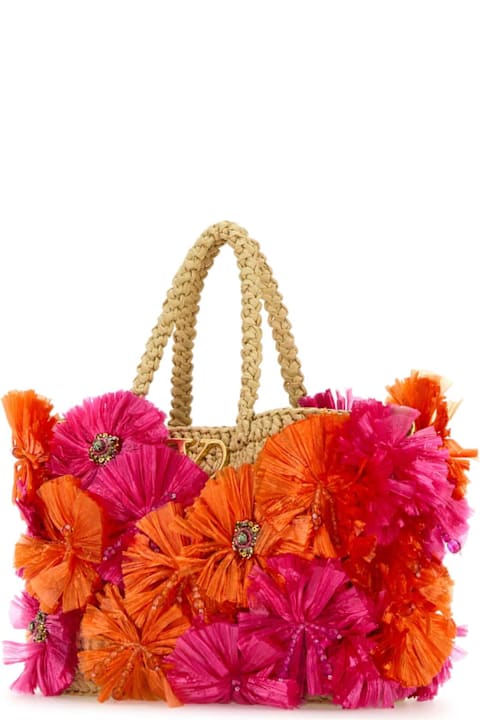 Valentino Garavani Shoulder Bags for Women Valentino Garavani Embellished Raffia Vlogo Signature Handbag