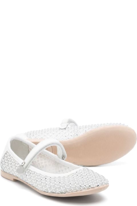 Monnalisa Shoes for Girls Monnalisa White Ballet Shoes With Logo Charm On Theside And Crystal Embellishments In Tech Fabric Girl