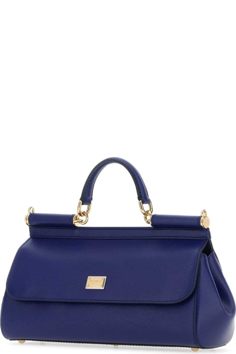 ウィメンズ Dolce & Gabbanaのトートバッグ Dolce & Gabbana Blue Leather Medium Sicily Handbag
