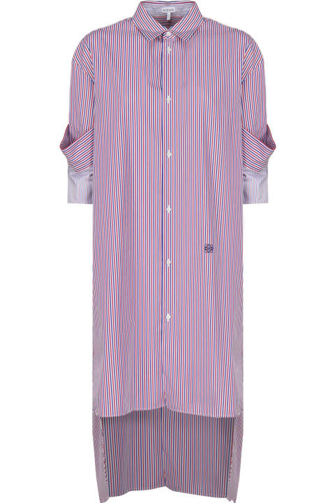 ウィメンズ Loeweのワンピース＆ドレス Loewe Shirt Dress With Lapel In Striped Cotton