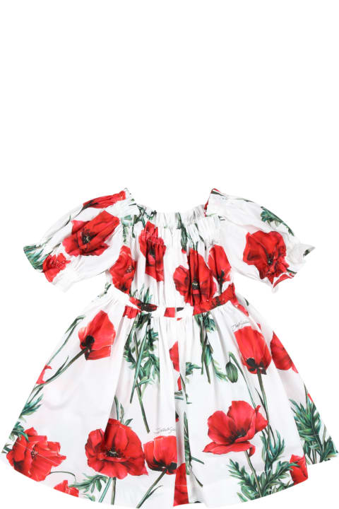 White Dress For Baby Girl With Red Poppies