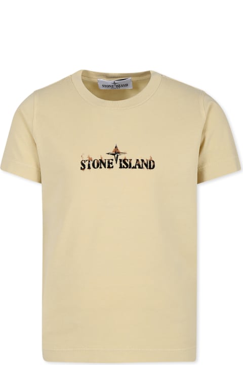 Fashion for Kids Stone Island Junior Beige T-shirt For Boy With Logo