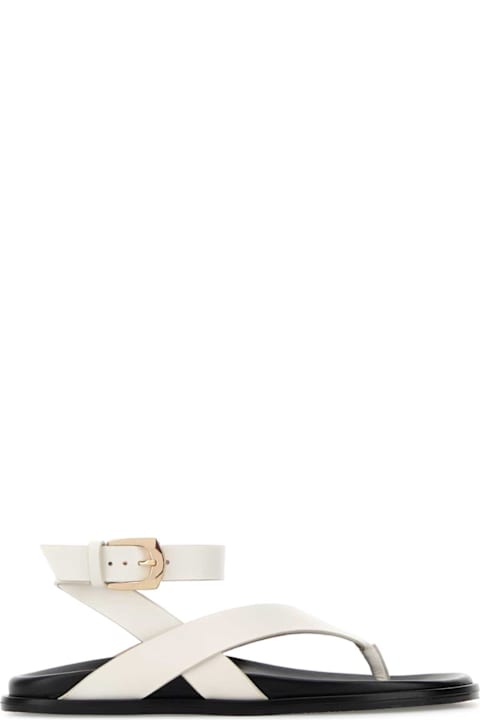 Stuart Weitzman White Leather Marycate Thong Sandals