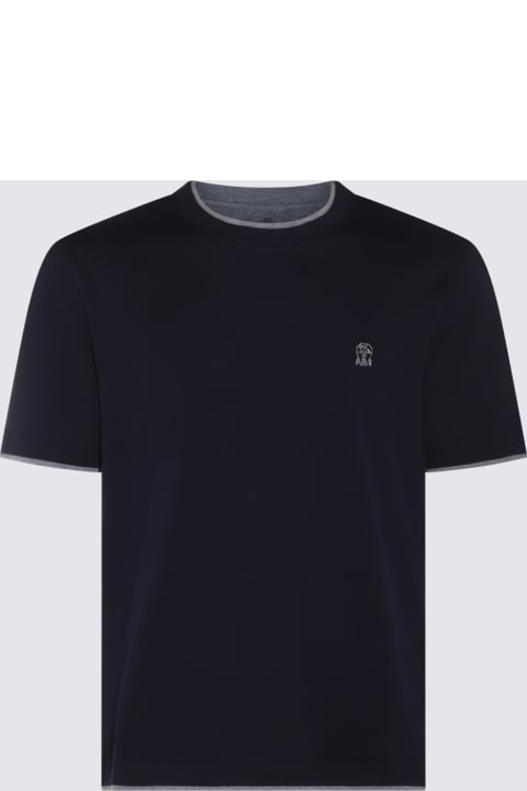 Fashion for Men Brunello Cucinelli Navy Blue And Grey Cotton T-shirt
