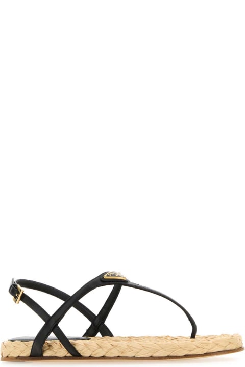 Shoes for Women Prada Black Leather Thong Sandals