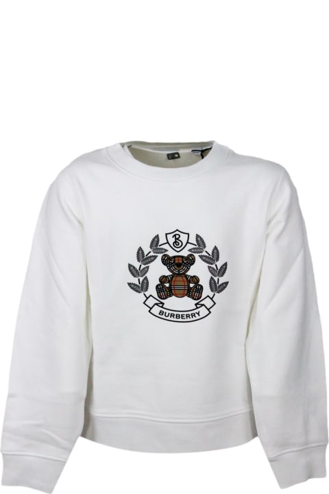 Sale for Boys Burberry Crewneck Sweatshirt In Cotton Jersey With Classic Check Teddy Bear Print On The Front